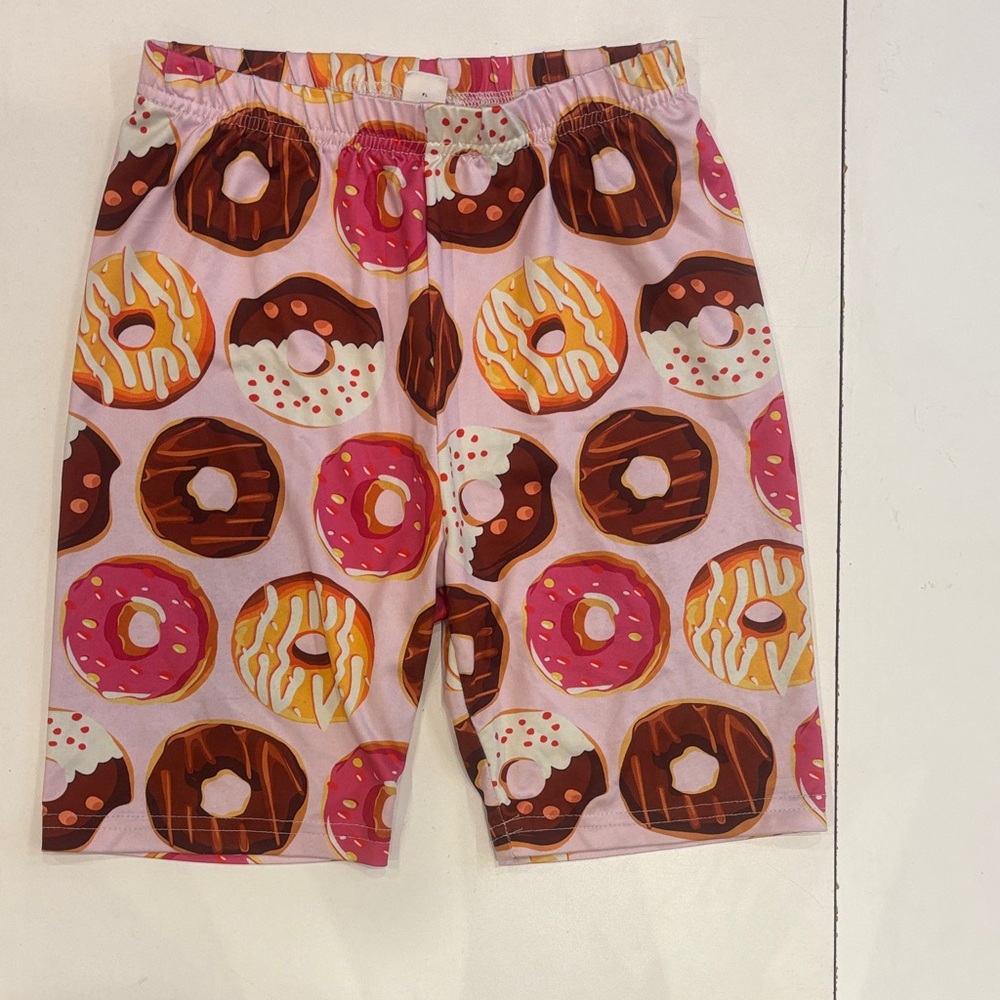 SHEIN Pink and Brown Donut Print Shorts Size 9Y